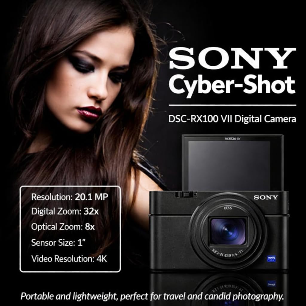 Sony Cyber-Shot RX100 VII Premium Compact Camera 1.0-Type Stacked CMOS Sensor and ZEISS 24-200mm Zoom Lens, Bundle with 64GB SD Card, Extra Battery, Camera Bag, Sony 1-Year Limited Warranty