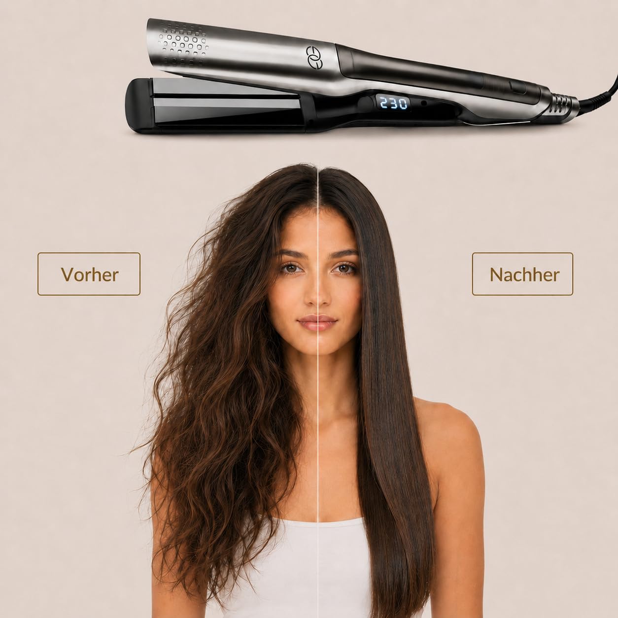 Glätteisen 2-in-1 Professionelles Haarglätter Lockenstab Golden Goods - Dampf & 42mm Breite Titanplatten Keramikbeschichtigung, LCD-Display, 25s schnelles Aufheizen &10 Temperaturstufen 100°C-230°C