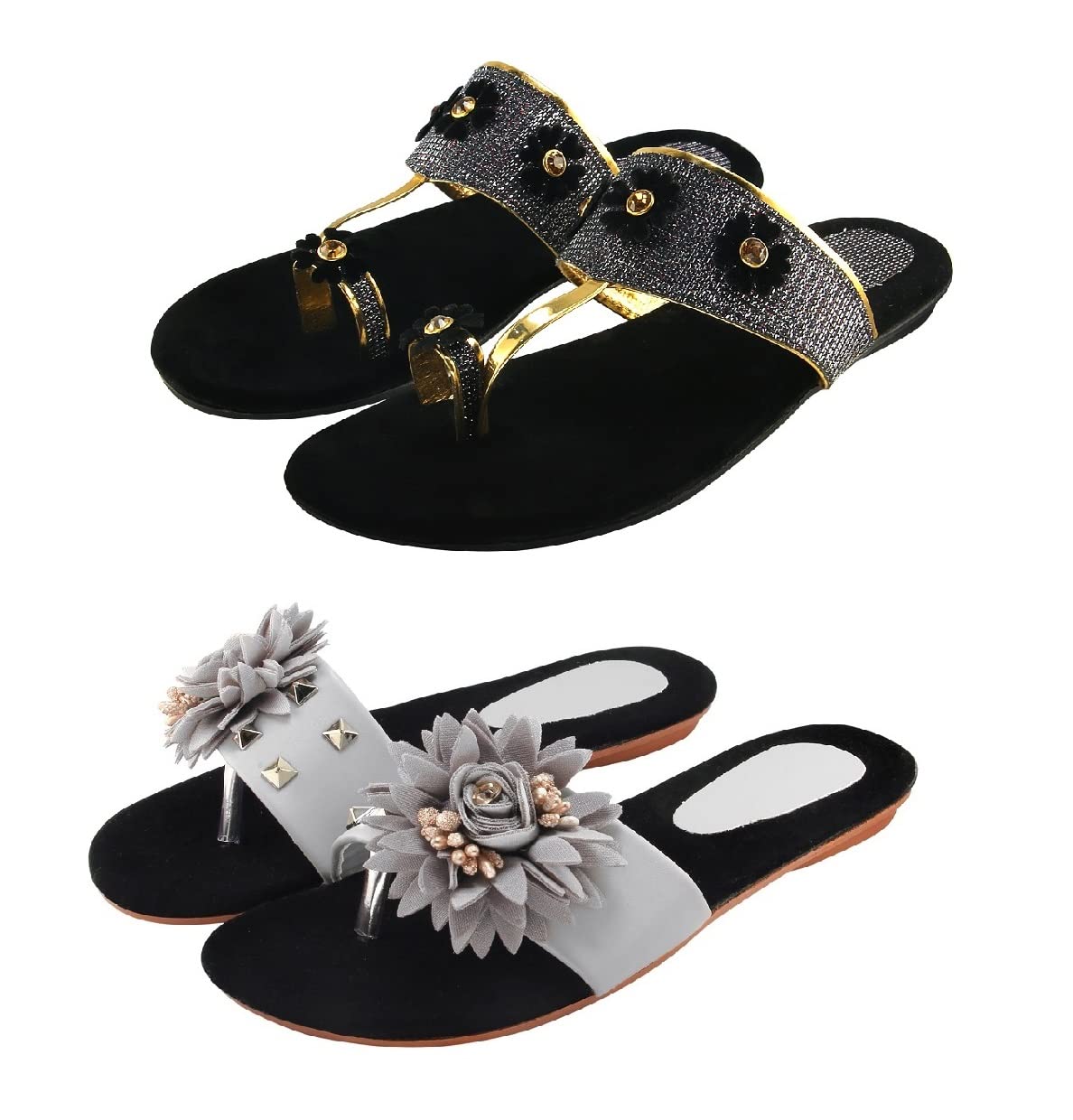 Blinder Womens Black and Grey Fancy Combo Fashion Flat Slippers (B0BHJ14V94) Amazon Price History, Amazon Price Tracker