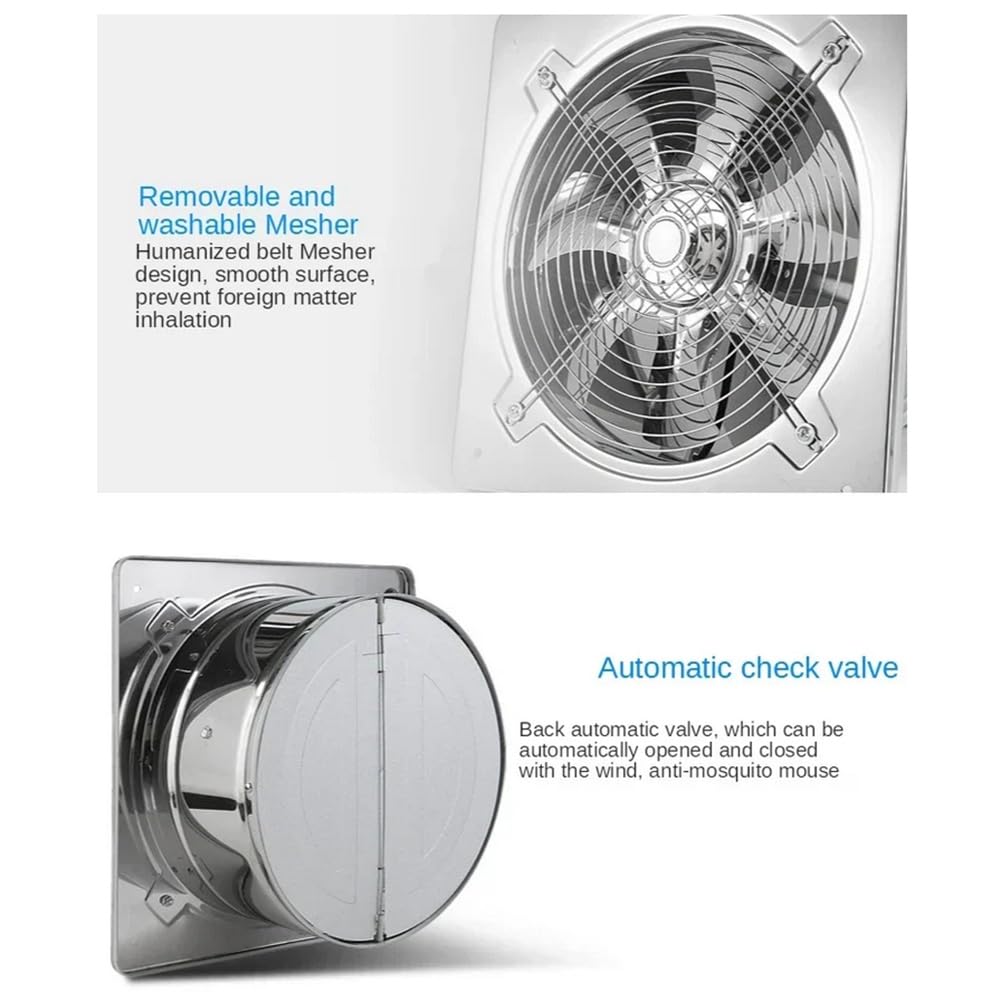 Ventola Aspiratore da Cucina con Motore in Rame Puro, Ventilatore di Ventilazione da Parete in Acciaio Inox per Bagno con Valvola di Non Ritorno per Aspirazione Fumi Attraverso Il Muro, 7inch