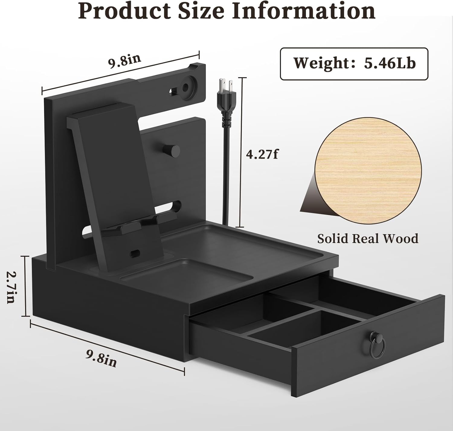 upcessory Nightstand Organizer, Wood Bedside Organizer Docking Station with USB Ports and Outlets, Gifts for Men, Nightstand Drawer Organizer for Cellphone, Watch, Sunglasses & Accessorie