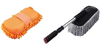 ABORDABLE Car Cleaning & Dusting Accessories Combo_1 Washing Sponge & 1 Cleaning Duster