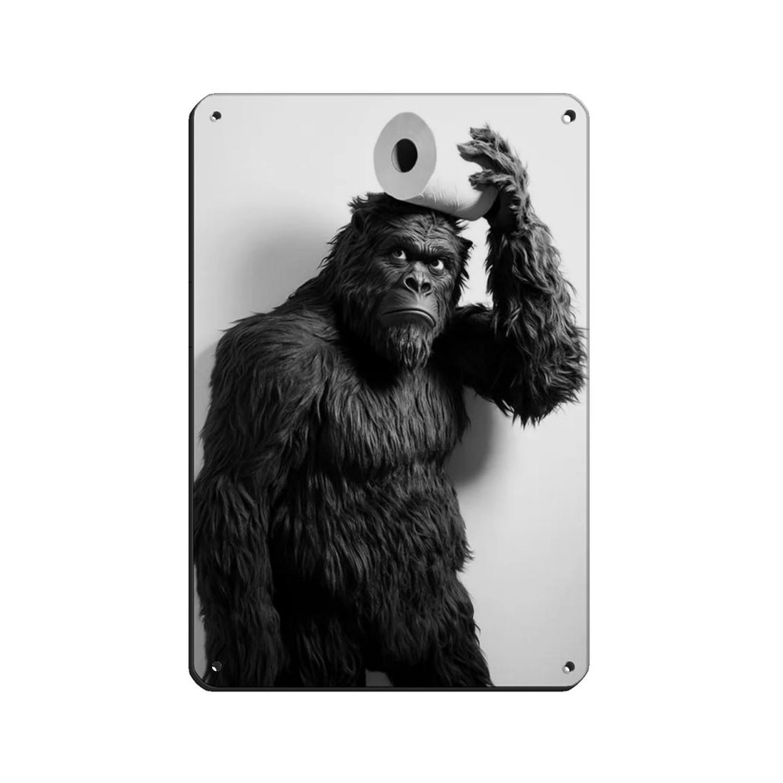 Sasquatch with A Toilet Paper Roll on Head Retro Poster Metal Tin Sign Chic Art Retro Iron Painting Bar People Cave Cafe Family Garage Poster Wall Decoration 8x12inch(20x30cm)