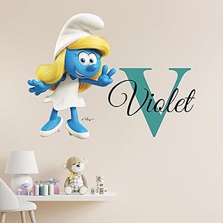 Custom Name & Initial Smurfette The Smurfs Kids Wall Decor | EGD X The Smurfs Series | Personalized Wall Decal for Baby Girl or Boy | Multiple Sizes and Color Options