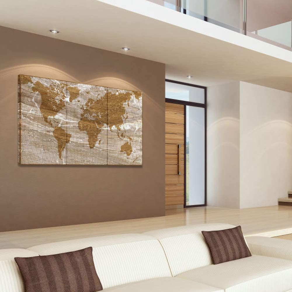 Up To 40% OFF Visual Art Decor Xlarge Retro Detailed Map of the World Canvas Prints Framed Push Pins World Map Travel Map on Marble Textured Canvas Wall Decor for Home Office Ready to Hang (W-60 by H-36 Beige)