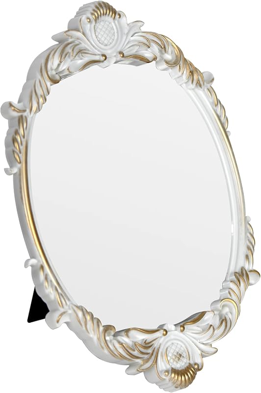 Espelho de Mesa Vintage Tstarer Barroco Branco com Suporte