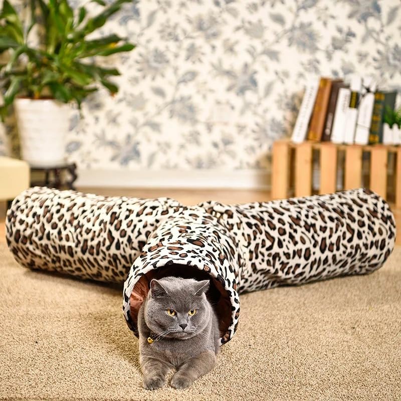 Tunnel Froissé Léopard pour Chat De Compagnie Jouet avec Balle Jouet pour Chaton Lapin Pliable
