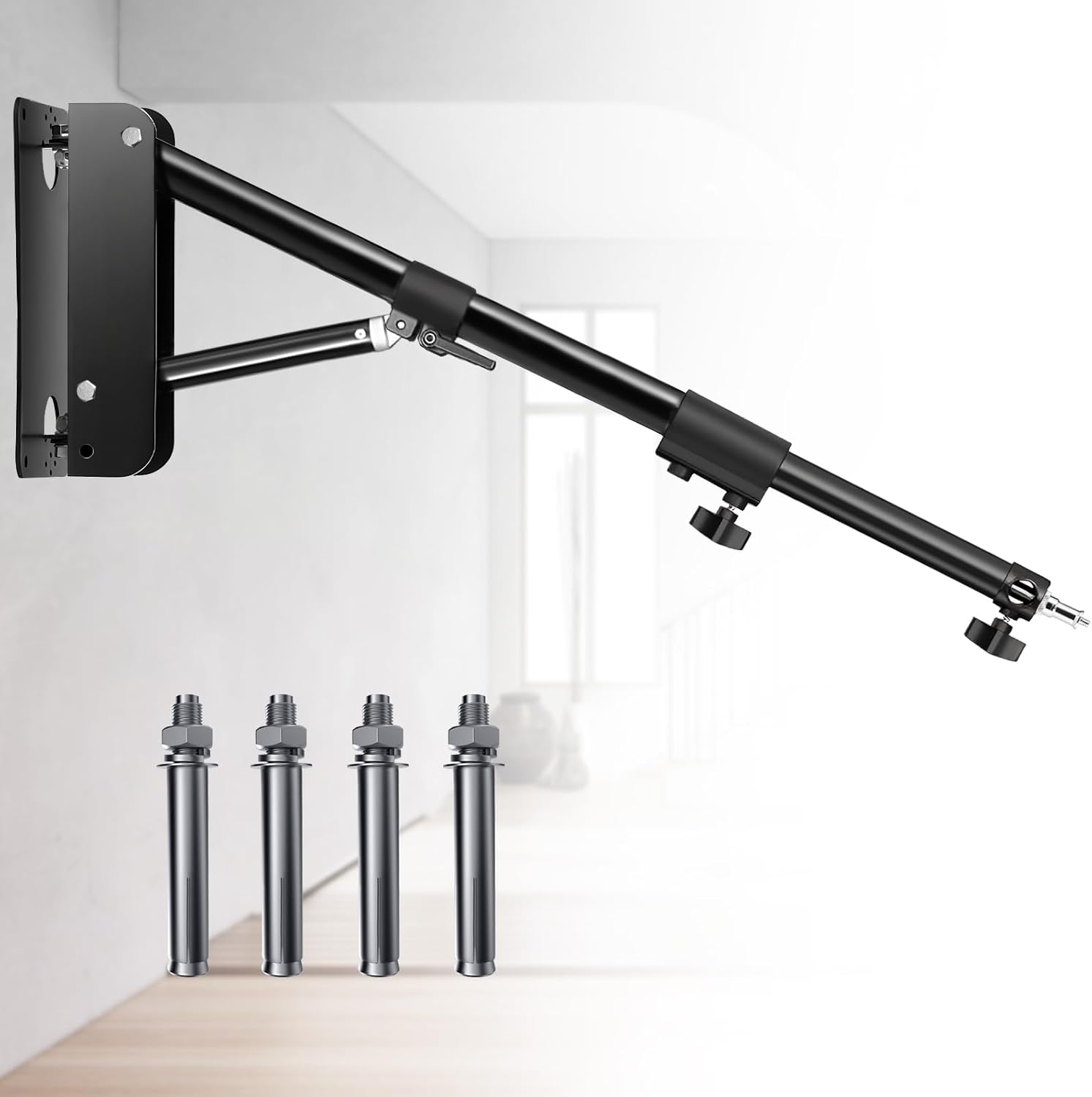 MACTREM Ring Light Wall Mount, 71.65’’/182cm Wall Mounting Triangle Boom Arm for Strobe Light, Photography, Softbox, Reflector,Umbrella,Studio Video Light, Support 180°Rotation