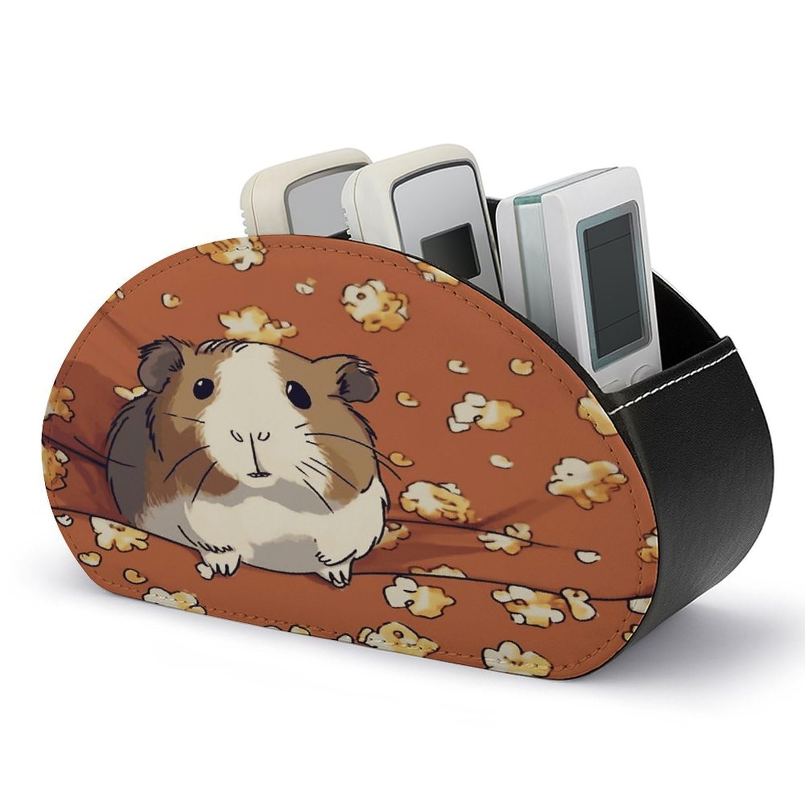 FekiLoot Guinea Pig And Popcorn Remote Control Holder, PU Leather Remote Control Organizer Box Stationery Remote Control Box Desk Storage Organizer for DVDs,Glasses,Pens,Media Players