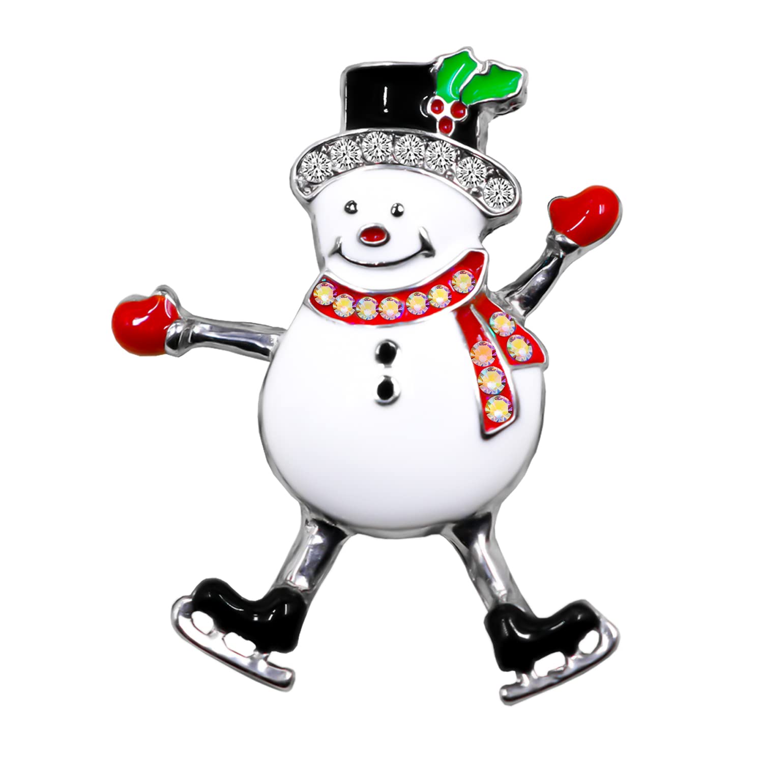 Christmas Snowman Brooch Pin Enamel Lapel Pin Cartoon Brooch Pin Badges Brooch Pins for Clothing Bags Crystal Christmas Jewelry for Women Skating shoes snowman