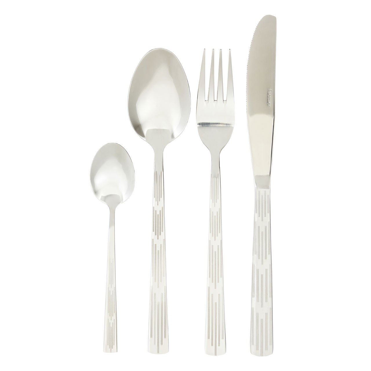 Avie 16 Piece Etched Deco Cutlery Set - Silver
