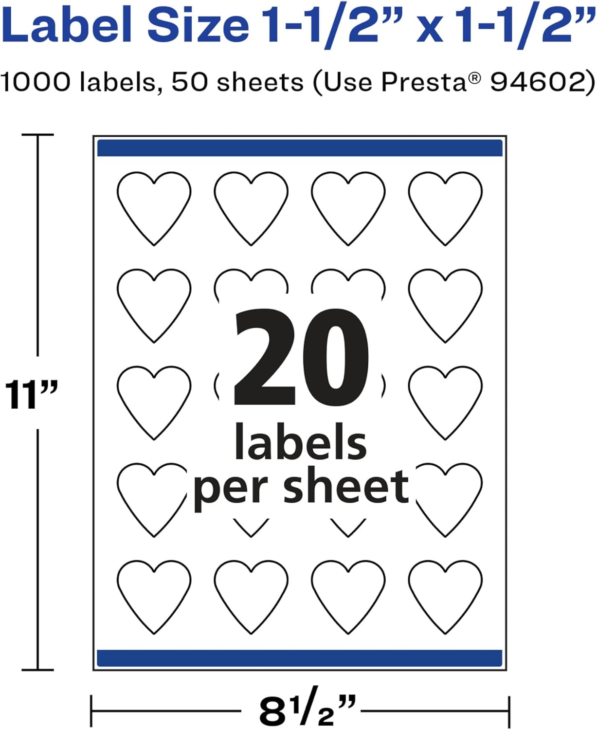Avery Glossy White Heart Labels, Sure Feed Technology, 1.5" x 1.5", 1,000 Glossy White Labels, Print-to-The-Edge, Permanent Adhesive, Laser/Inkjet Printable
