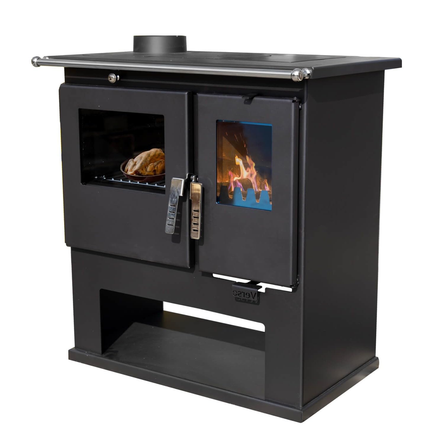 Verso Cs Links Holzverbrennungs-Kochherd - 7.7 kW Leistungsstarker Küchenofen mit traditionellem Flair und moderner Effizienz Schwarz