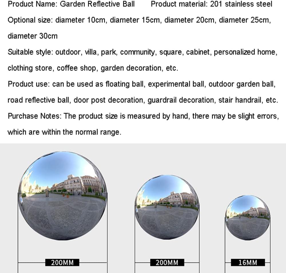 mirror finish garden ball,gazing balls, 201 Seamless Mirror Hollow Balls,Garden Reflective Gazing Globe,for Outdoor Garden Decorations Smooth Ball(Diameter 20cm) (Color : Silver) ( Color : Silver , S