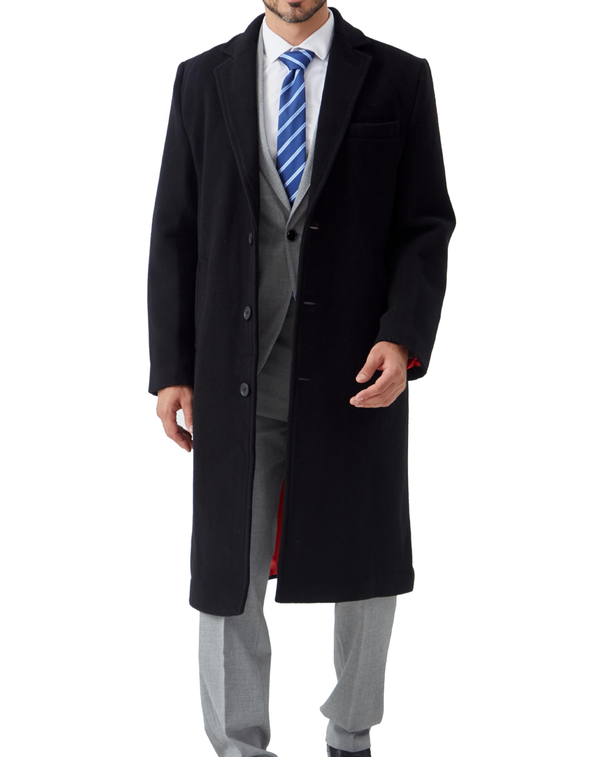 Mens Black Overcoat Wool & Cashmere Warm Winter Mod Coat