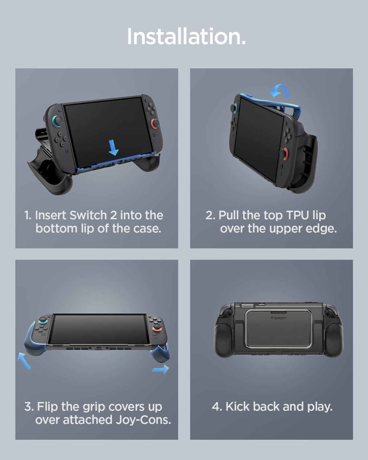 Spigen Dual Grip Pro Coque avec support à charnière intégré, Compatible avec Nintendo Switch 2 (2025) et station d’accueil – Noir