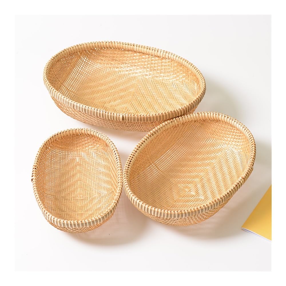 Caja de Almacenamiento de Cesta para Cocina, Juego de 3 Piezas, Hecha a Mano en bambú Tejido, Ovalada, para artículos Diversos.