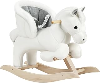 WOLTU Baby Rocking Horse Wooden Toddler Rocker with Seatbelt Kid Ride-on Rocking Animal for 1/2/3 Years Old, White and Grey