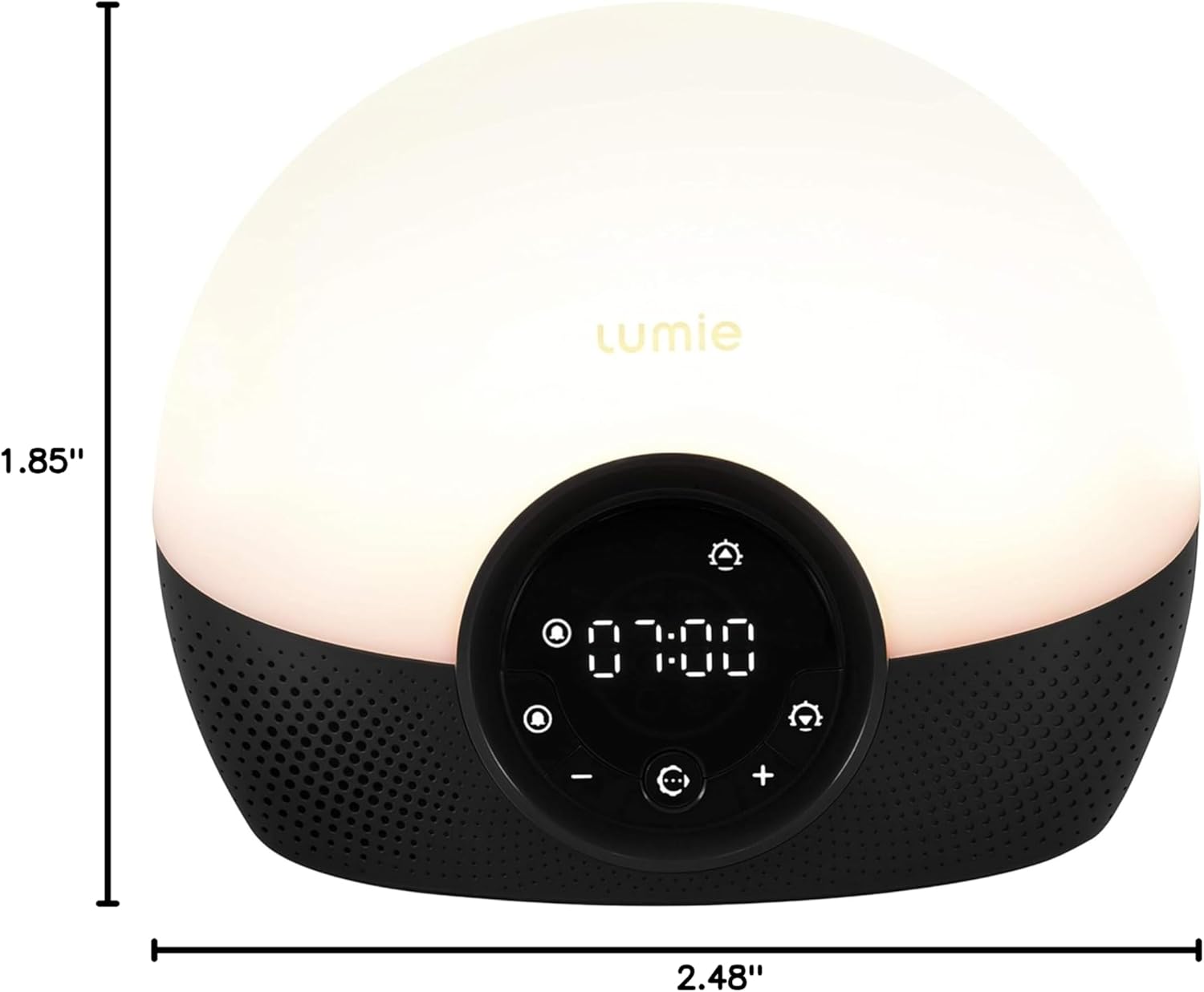 Lumie Bodyclock Glow 150 with dimensions indicated