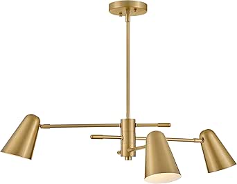 Lark Birdie 83543LCB Three-Light Convertible Mobile Chandelier - Single-Tier, Articulating Arms, Pivoting Shades for Directional Light - Lacquered Brass