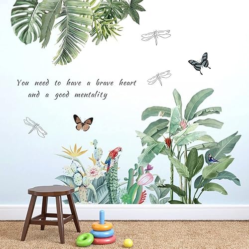 Pegatinas de pared, calcomanías de plantas verdes, patrón de hojas tropicales