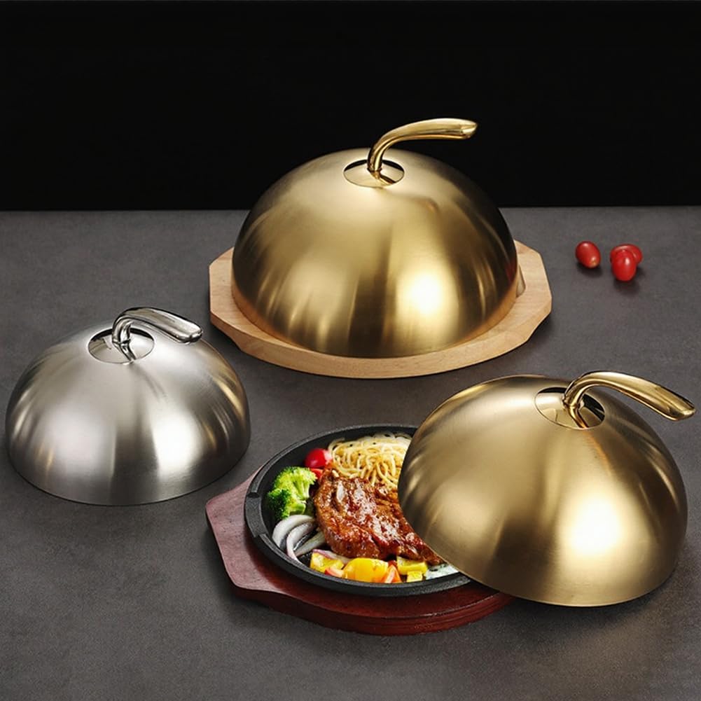 Tapa para sartén para acero inoxidable 28cm reutilizable, redonda anti salpicaduras para teppanyaki y asador, retención térmica, plata(Gold)