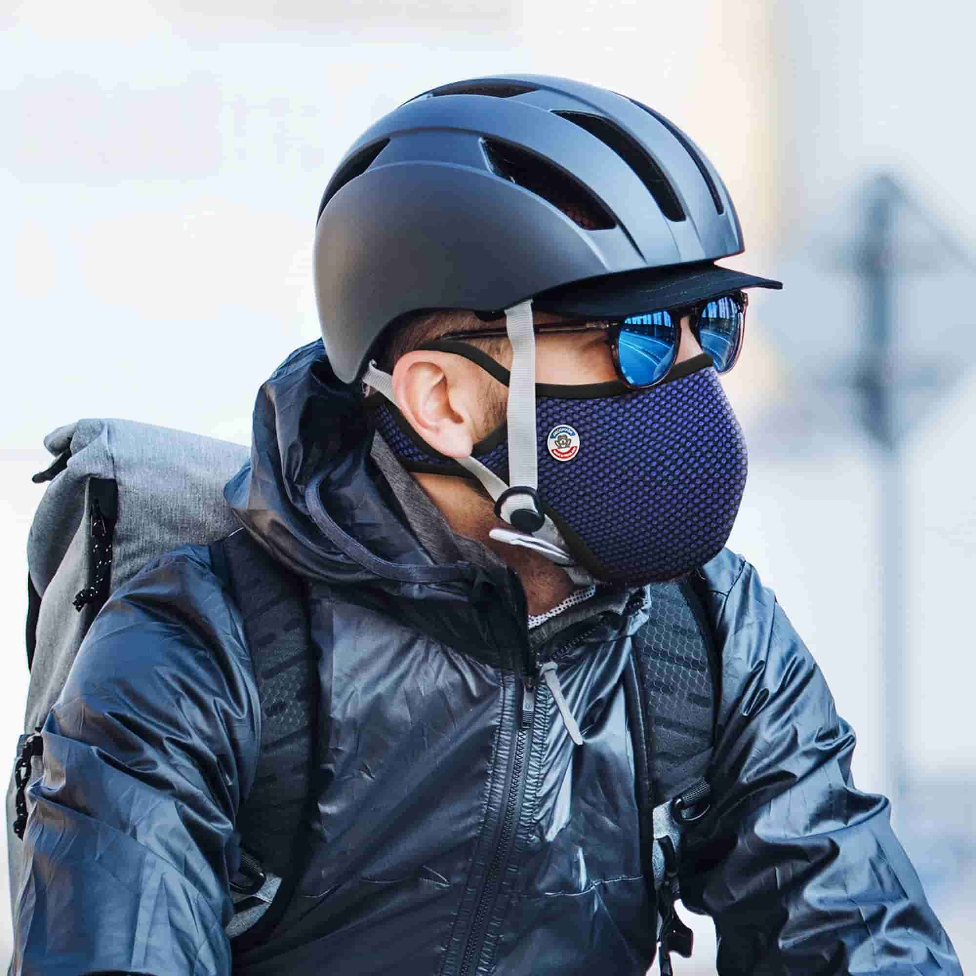 FROGMASK Atemschutzmaske gegen Luftverschmutzung & Polle – für Radfahren & Motorrad – waschbar & wiederverwendbar – Schwarz & Weiß – Größe M – inkl. 1 FFP2-Filter