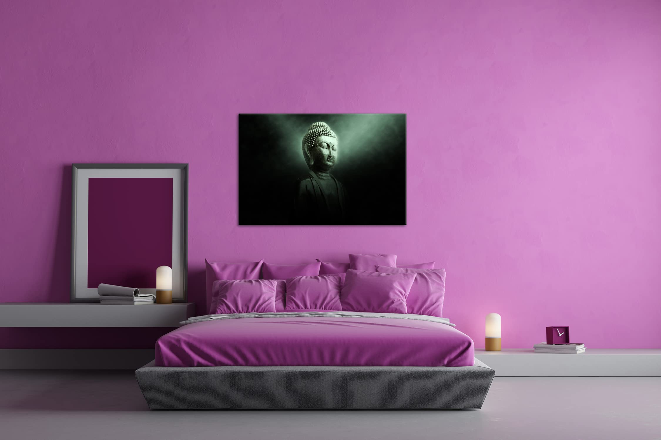deyoli Dark Buddha format postawy: 80 x 60 jako płótno, motyw oprawiony na ramie z prawdziwego drewna, wysokiej jakości druk cyfrowy z ramą, obrazy na ścianę, nie jest to poster ani plakat