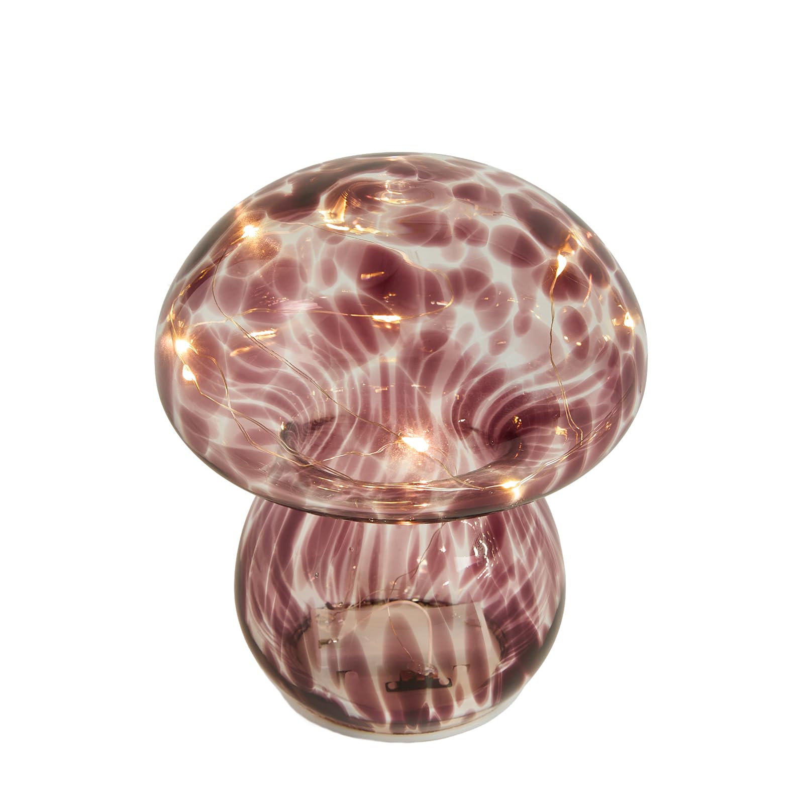 OHS Toadstool Glass Lamp Battery Night Light Battery Table Lamps, Berry