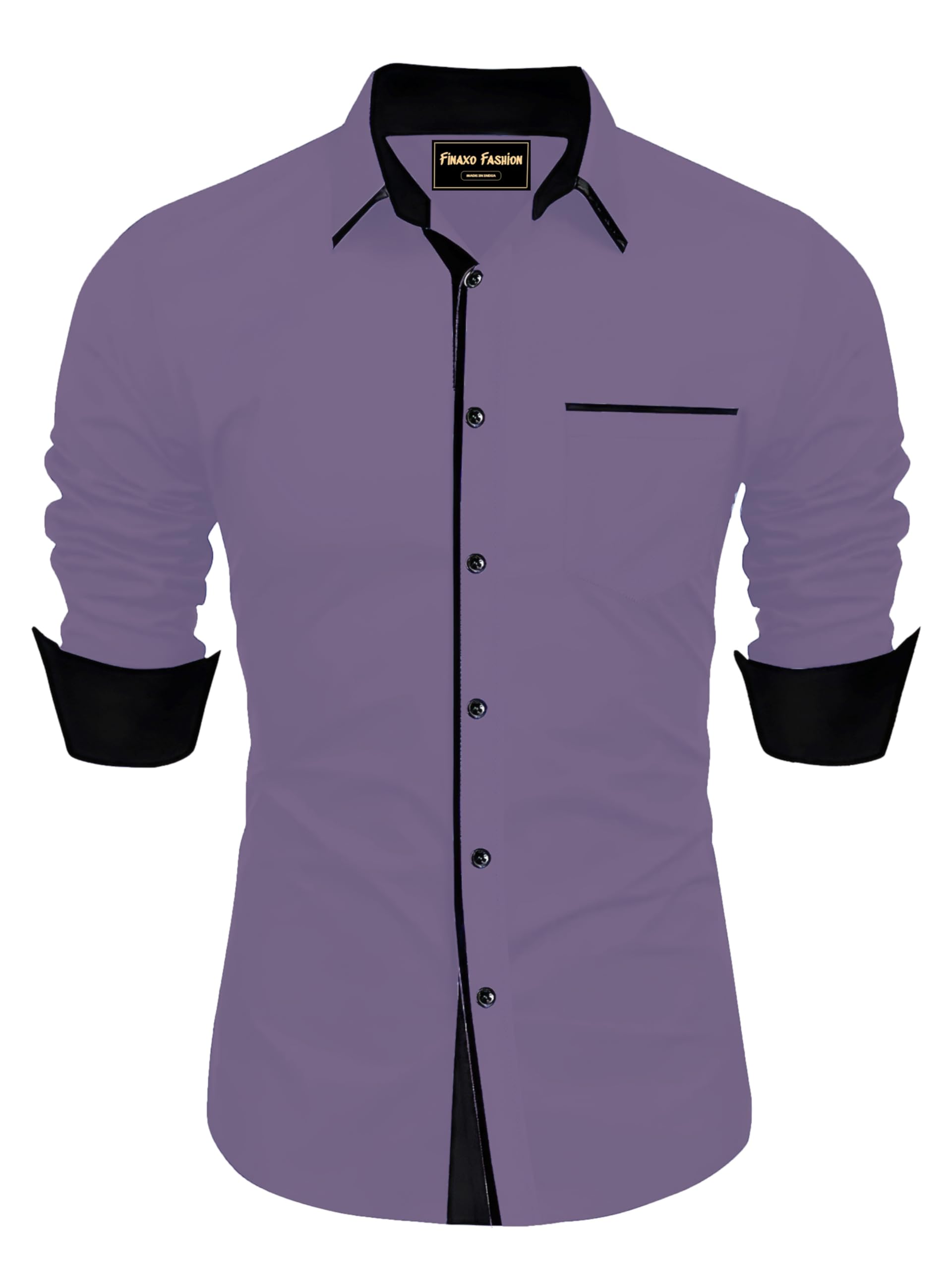 finaxo fashion Men's Cotton Blend Shirt, Black with Red Trim, Long Sleeve, Regular Fit-picture-34