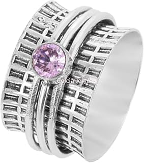 Genuine Amethyst Gemstone Faceted Round Ring, Beautiful Ring, Unique Ring, February Birthstone Ring, Meditation Spinner Ring, Worry Ring, Anxiety Spinning Band Ring