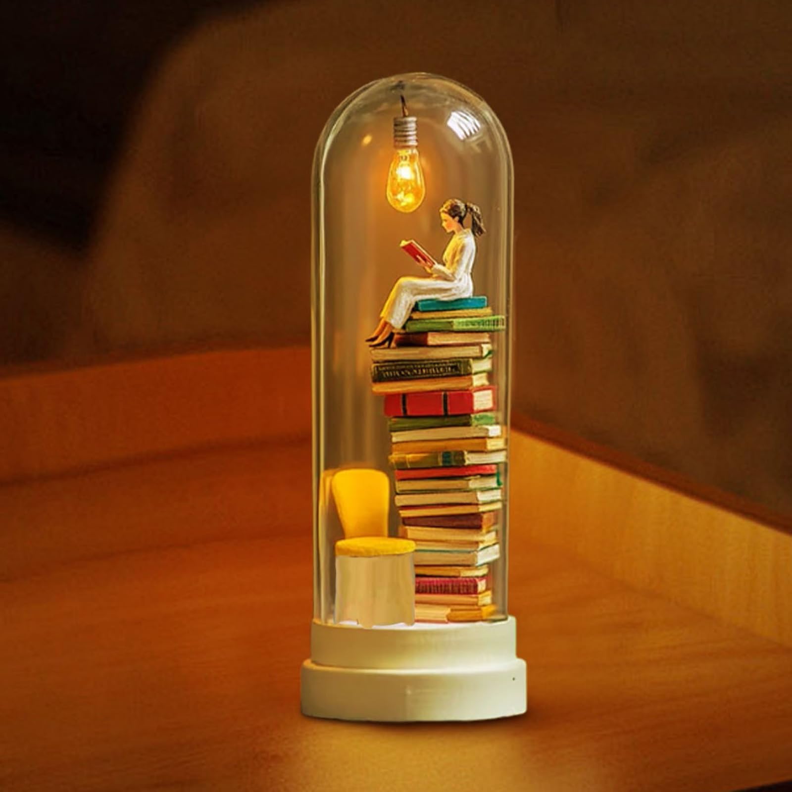 Reader Night Light, LED Resin Stained Stacked Books Lamp, 3D Mini Reading Nook Book Light Sculptures for Readers, Christmas Gifts for Desktop Xmas Home Decor (B)