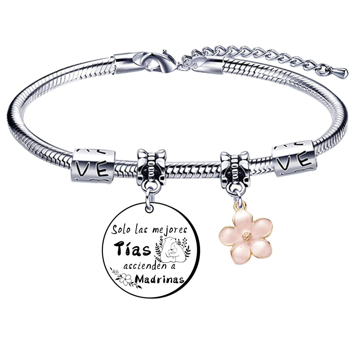 Lumengqi Pulsera con Grabado Colgante: La mejor tía del mundo Regalos de cumpleaños para Mujer Pulsera de Plata