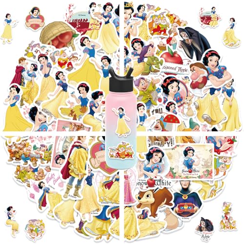 50Pcs Mixed Cartoon Disney Snow White Stickers Gifts for Kids Girl Laptop, Cute Waterproof Vinyl Cartoon Decal for Teen Water Bottle Bike Guitar Phone Skateboard Luggage (Snow White)