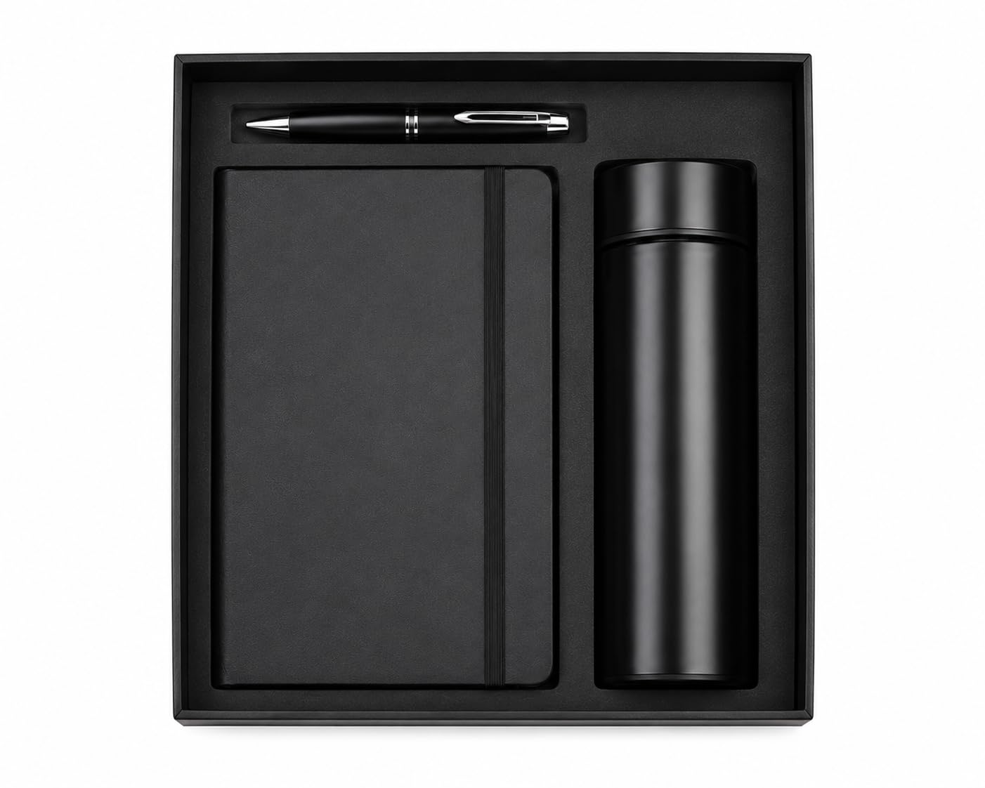 Indipro Premium 3-in-1 Corporate Gift Set | A5 PU Leather Diary, Metal Pen & Smart Temperature Display Stainless Steel Bottle | Luxury Executive Gift Box Set (Black)-image-18