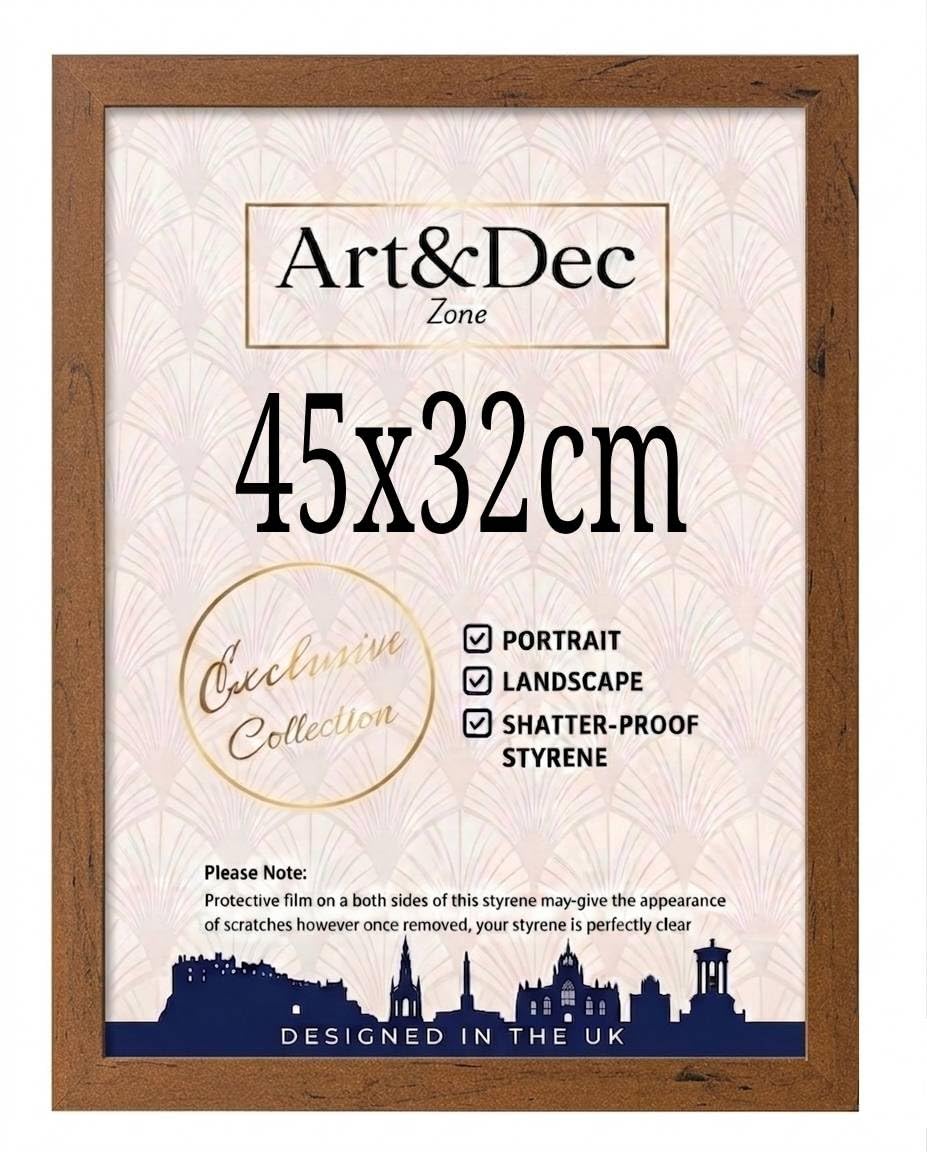 Art & Dec Zone® Elegant Walnut Wood Finish Frame 45x32 cm – MDF Picture Frame with Shatterproof Acrylic - Wall Hanging Poster Home & Office Decor