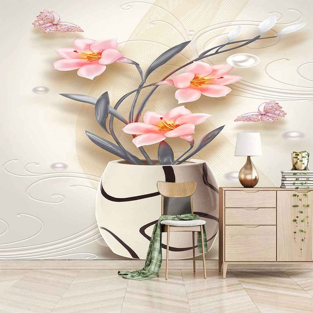 Décoration murale restaurant papier peint panoramique fleurs 3D luxe