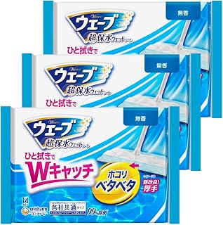 WAVE 【批量购买】 地板用清洁用品 湿巾 超保水 无香 14片×3个(清扫用品) 尤妮佳