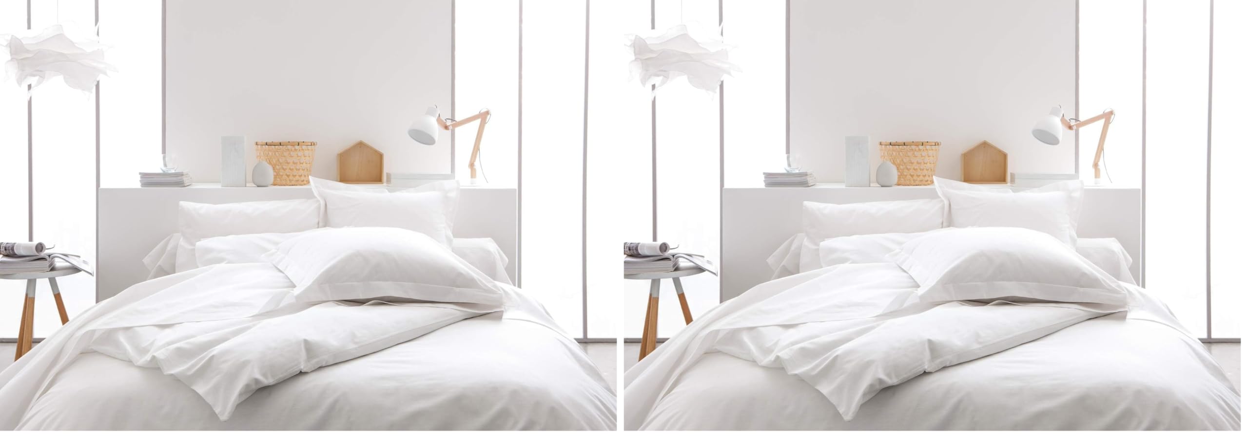 Drap housse coton 160x200 cm blanc anti-plis avec grands bonnets lot de 2
