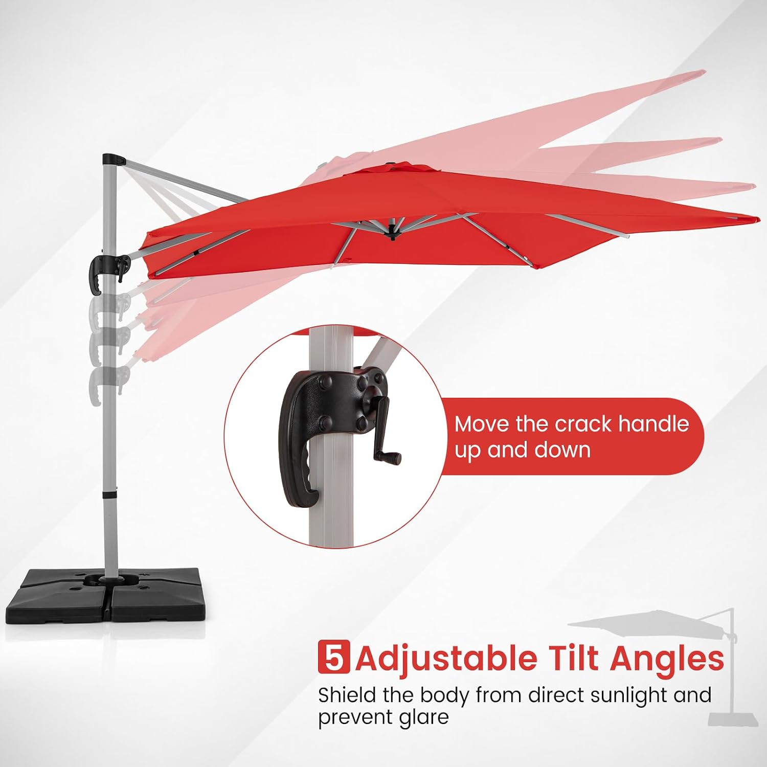 HAPPYGRILL 10 FT Patio Cantilever Umbrella, Outdoor Hanging Offset Umbrella with 360° Rotation, Tilt Adjustment, Cross Base, Vented Top, Square Market Umbrella for Garden Backyard Pool