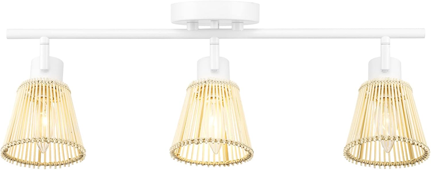 Globe Electric 64000043 22" 3-Light Track Lighting, Matte White, Bamboo Shades, Pivot Shade, Ceiling Light, Track-Light Heads, Kitchen Lights, E12 Socket