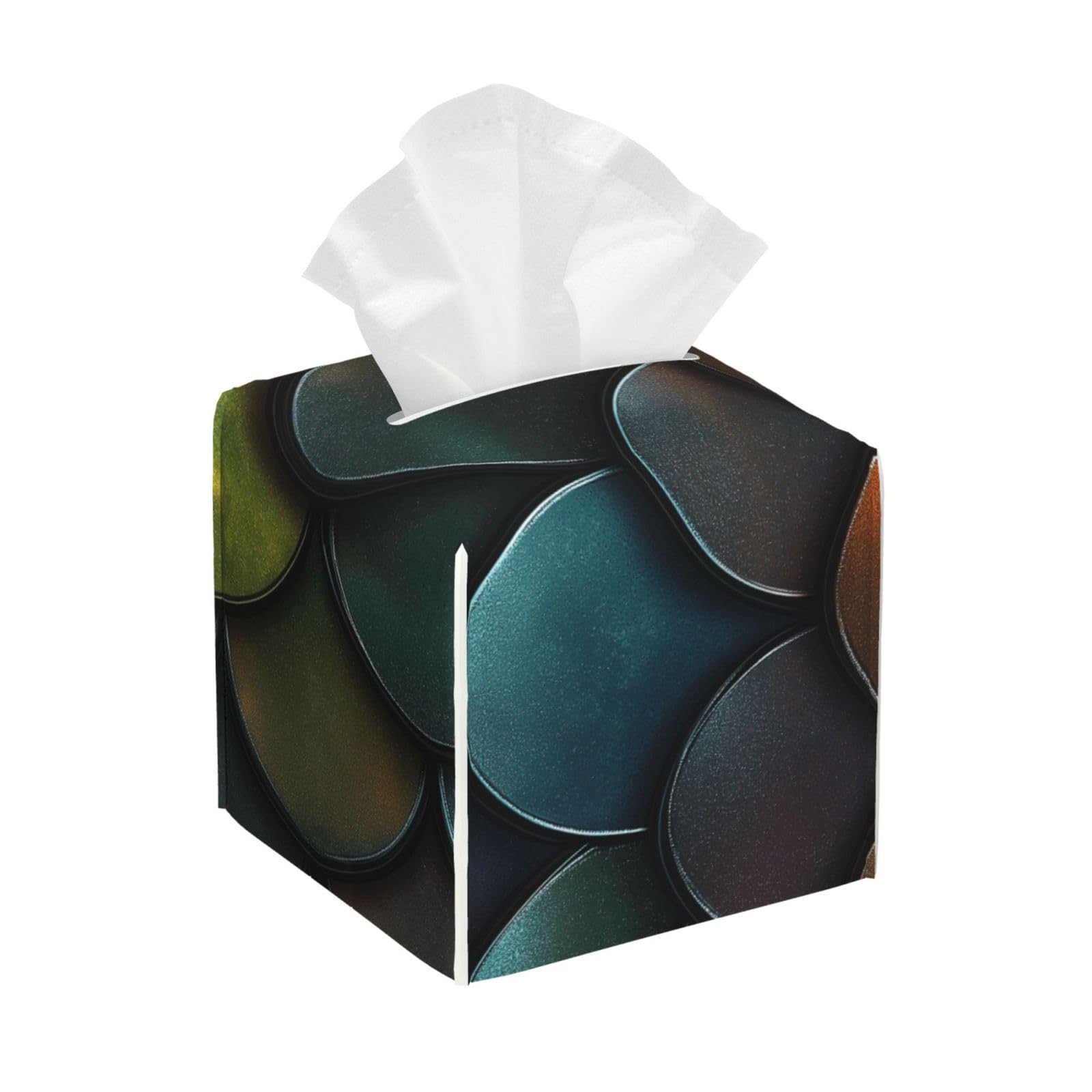 Dragon Scale Pattern Rainbow Colours Tissue Box Cover Square Pu Leather Waterproof Tissue Box Holder for Car Bathroom Bedroom Office Tabletop Decor