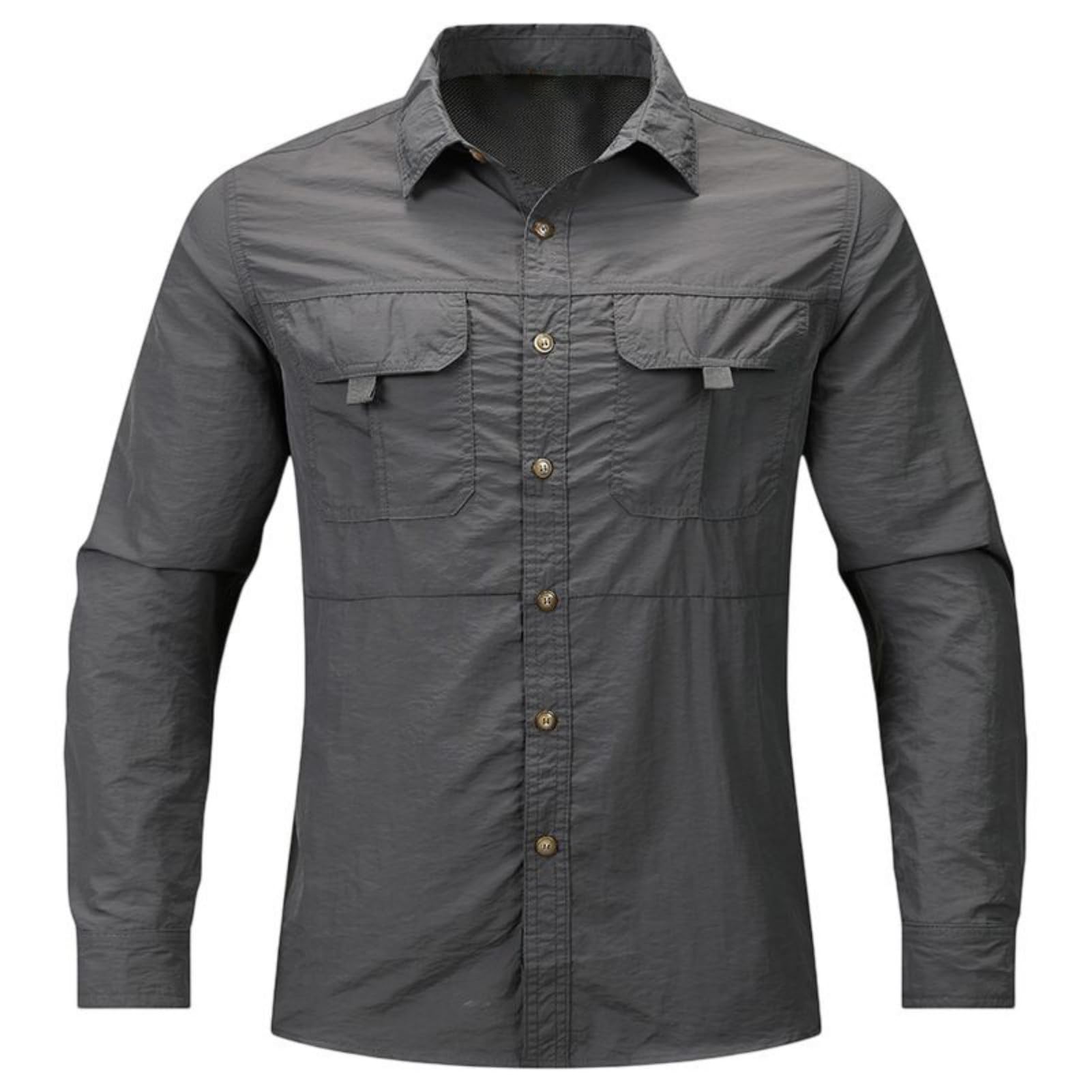 Camicia cargo da uomo a maniche lunghe, vestibilità regolare, tasche multiple, a maniche lunghe, leggera