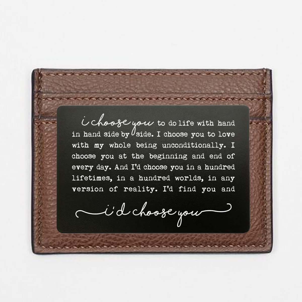 OFlyDesigns I Choose You Metal Wallet Insert Card, Engraved Black Aluminum Keepsake, Romantic Love Promise, Wedding Anniversary & Everyday Gift. - Image 2