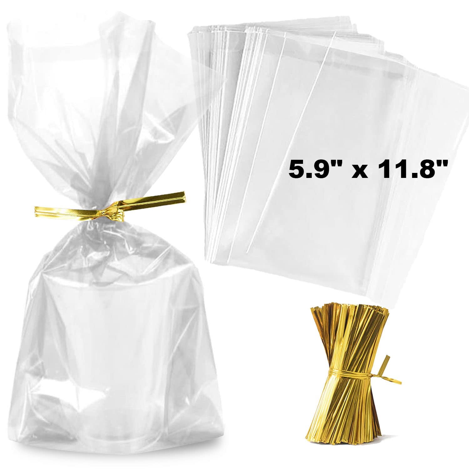 Zcintert Clear Cello 𝗖𝗲𝗹𝗹𝗼𝗽𝗵𝗮𝗻𝗲 𝗧𝗿𝗲𝗮𝘁 𝗕𝗮𝗴𝘀, 100 Pcs - 5.9" x 11.8"(2mils), Plastic Gift Bags for Candy, Party Favor, Cookies, Candies Packaging, with 4” Twist Ties