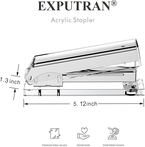 Miniatura 2 de Grapadora acrílica, herrajes transparentes y dorados, hermoso accesorio de escritorio para oficina, hogar o escuela, toma grapas estándar 246 o 266