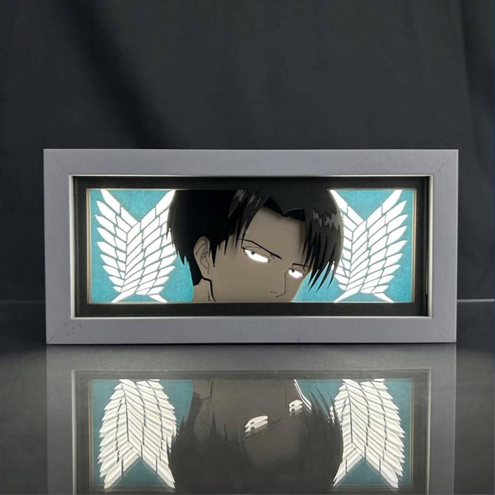 Zhongkaihua Eren Jaeger/Levi Light Led Lamp Anime Light Up Box, Levi/Eren Jaeger Figure Art Papercut Table Lamps Light Frame Desk Decorations Gifts