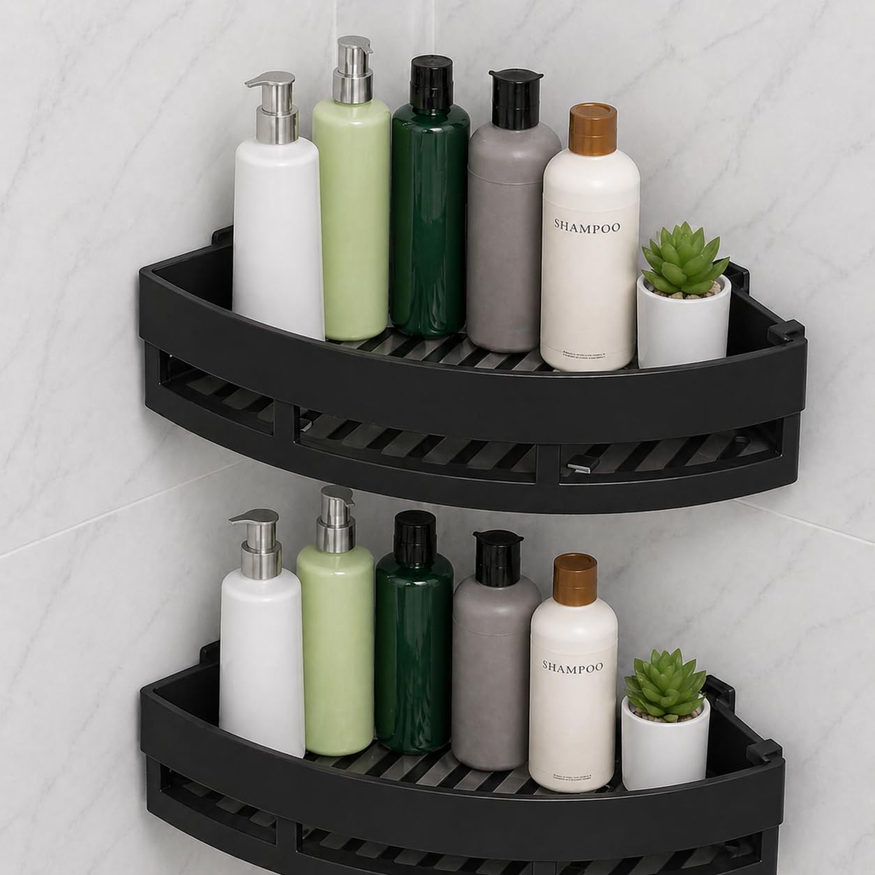 2 PC Corner Bathroom Shelf Wall Mounted, BUYERZONE Space Saving Storage Rack, Rustproof Organizer Stand for Toiletries Kitchen Accessories, Heavy Duty No Drill Corner Shelf for Bathroom Wall Use-image-7