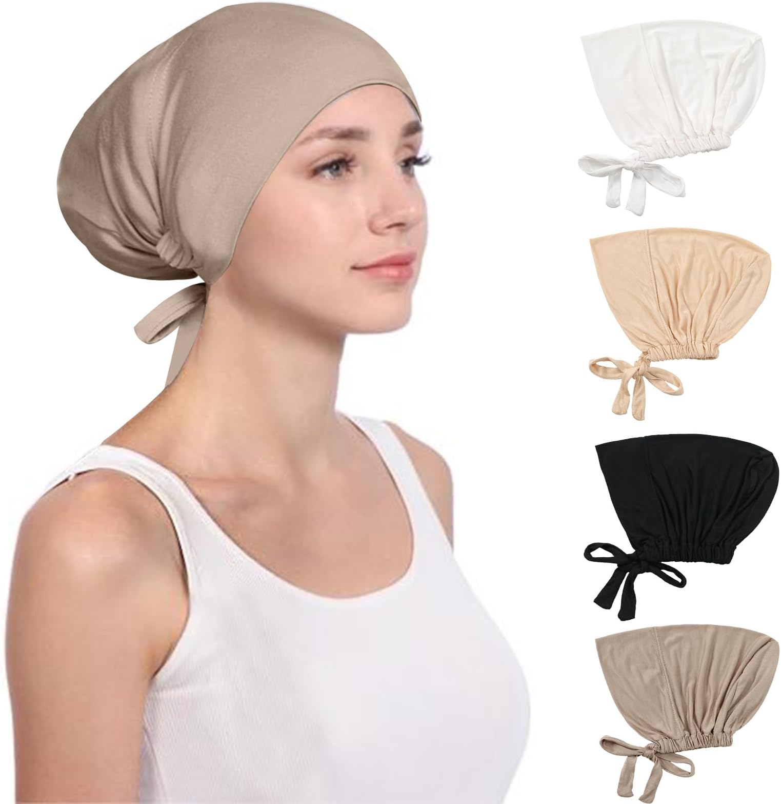 Women's Hijab Undercaps 4PCS - Modal, Elastic & Adjustable Under Scarf Caps for Islamic Muslim Wear - Under Hijab Caps in Bonnet Style