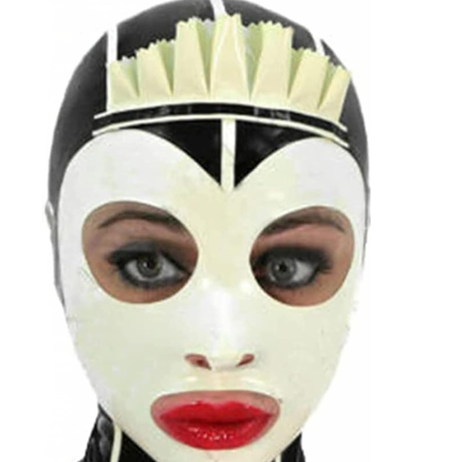WXLPCGO Latex Hood Exposed Eyes and Mouth BDSM Unisex Fetish with Back Zipper for Novelty Cosplay Party Handmade(Size:S-63CM)